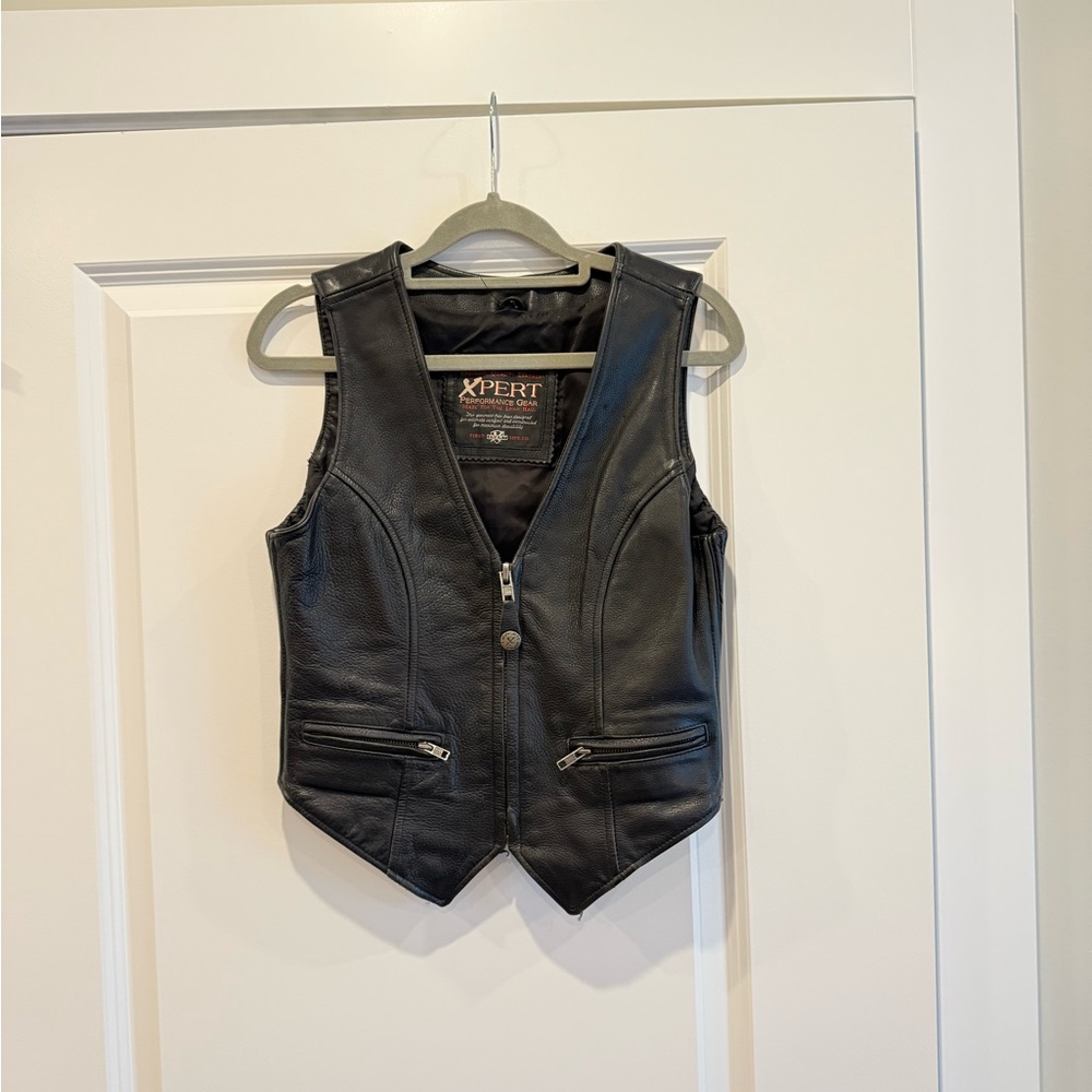 Black Leather Motorcycle Vest